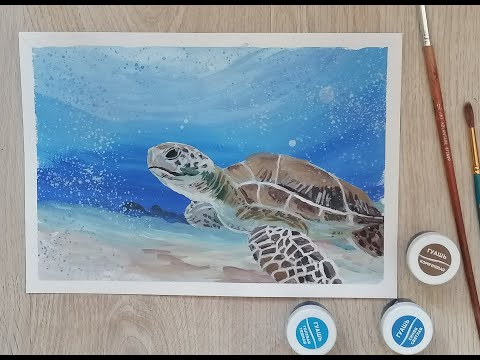 Видео: How to draw a turtle. Gouache painting./Как нарисовать черепаху. Живопись гуашью.