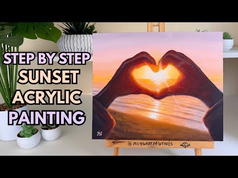 Видео: Как нарисовать романтический силуэт сердца на закате акриловыми красками (пошаговое руководство д...