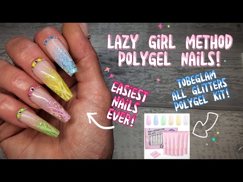 Видео: Метод полигеля «ленивая девочка»! Простые ногти для начинающих | Набор полигеля с блестками от TO...