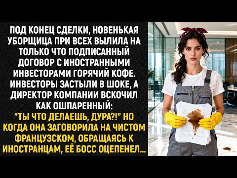 Видео: Под конец сделки, новенькая уборщица при всех вылила на только что подписанный договор горячий кофе