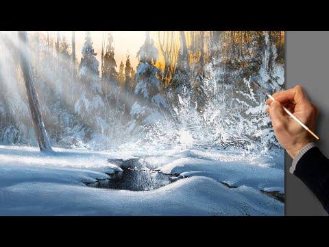 Видео: Acrylic Landscape Painting - Winter Morning / Satisfying Art / Живопись акрилом. Уроки рисования.