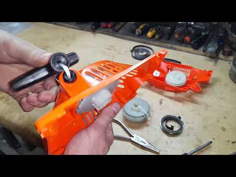 Видео: Ремонт стартера китайской пилы. Как намотать-вставить пружину и шнур (верёвку) стартера