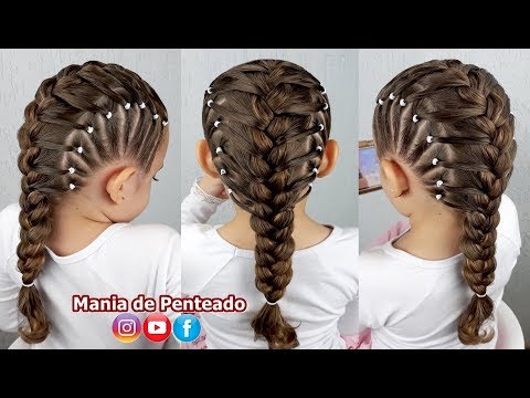 Видео: Прическа для девочек с французскими косами и боковыми эластиками