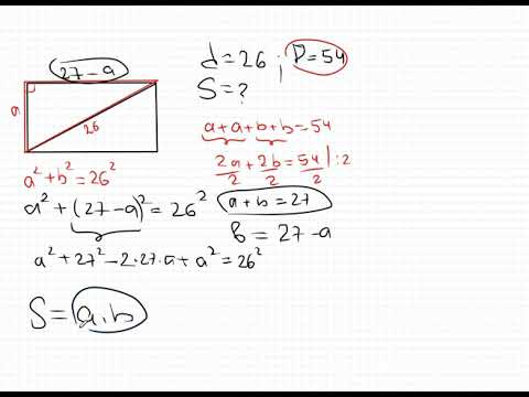 Видео: Периметр равен 54, диагональ 26.  Найти площадь прямоугольника