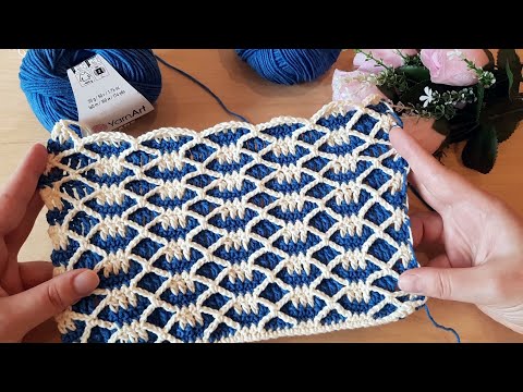 Видео: Вяжем двухцветную, рельефную сетку крючком. Узор крючком N 36.