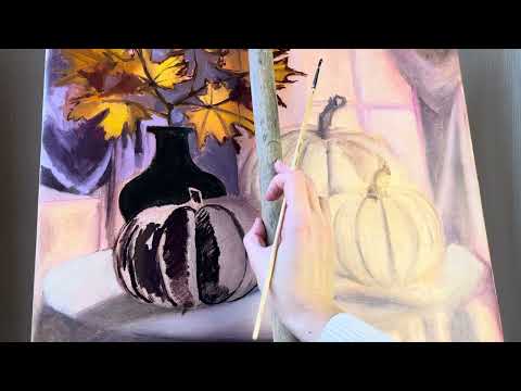 Видео: "Фиолетово-золотая магия осени" | Осенний натюрморт маслом. Часть 4