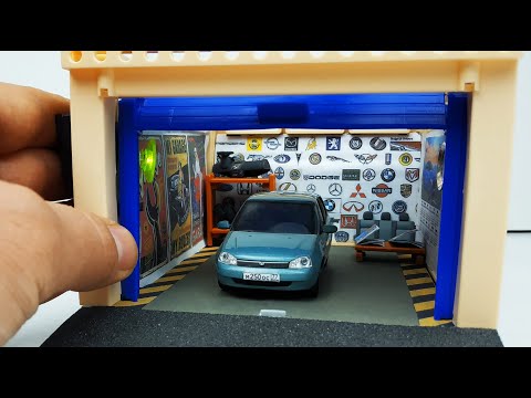 Видео: Гараж для машинок моделек свет на солнечных батареях с подъемными воротами ! Про машинки !