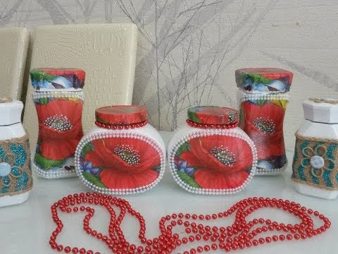 Видео: ДЕКУПАЖ БАНОК.ДЕКОР БАНОК,