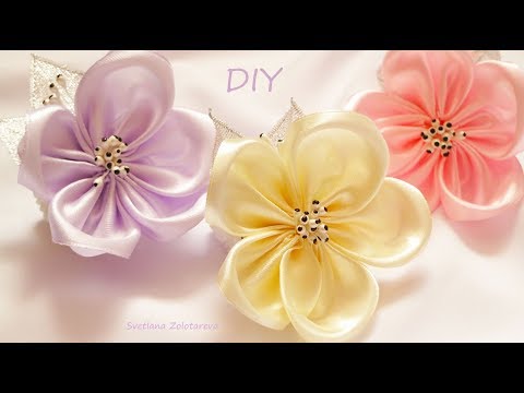 Видео: Простые цветы из ленты🌸 Повязка с  цветком🌸 Handmade