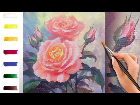 Видео: Разноцветные розы. Как нарисовать цветы 🎨АКРИЛ! Мастер-класс ДЕМО