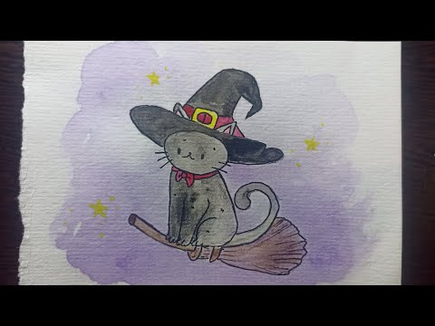 Видео: Рисунок акварели / Волшебный котик