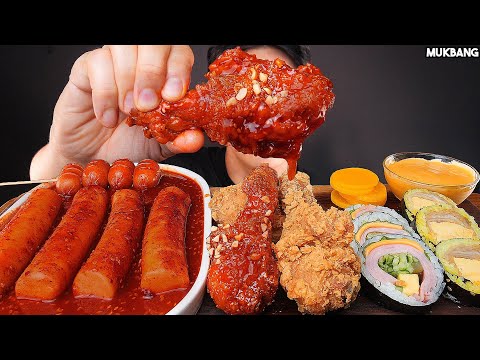 Видео: острая лапша и курица FRIED CHICKEN 🍗 FIRE NOODLES TTEOKBOKKI GIMBAP EATING ASMR MUKBANG