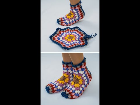 Видео: Легко связать крючком тапочки из бабушкиных квадратов! Пошаговое руководство! Miarti🧶
