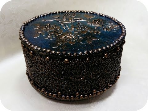 Видео: Декор шкатулки кружевом под бронзу. Diy