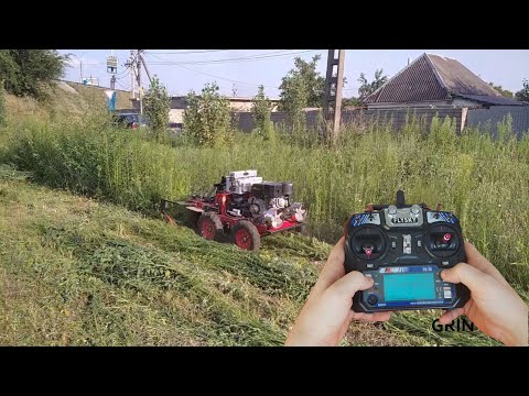 Видео: Радиоуправляемая косилка ELIZA  на сложных участках. Radio control mower.