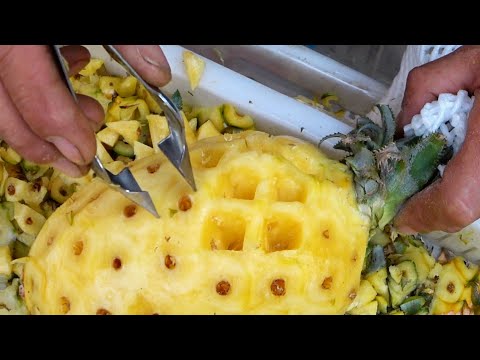 Видео: Pineapple cutting skills / Навыки нарезки ананасов _ _ Китайская уличная еда