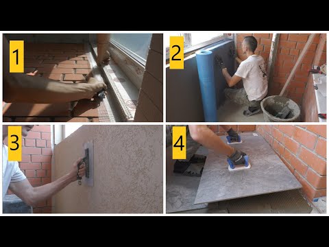 Видео: Как уложить крупный керамогранит на балконе ПРАВИЛЬНО! +Отделка стен короед за один день! #2