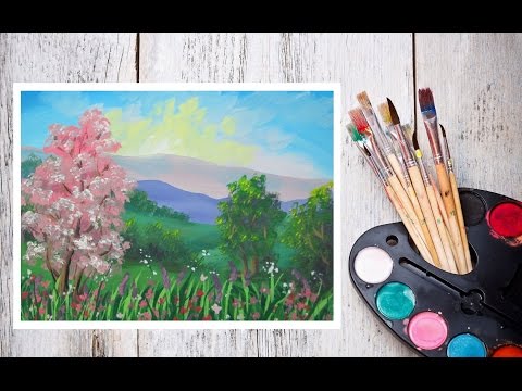 Видео: Видео урок Рисуем Гуашью Цветущий пейзаж! #Dari Art