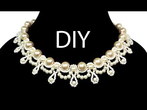 Видео: Jewelry ❤ DIY: beaded wedding vintage necklace with pearls / Свадебное колье из бисера "Жемчужина"