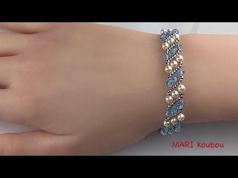 Видео: (4 мм)/Браслет из жемчуга и двухконусных бусин