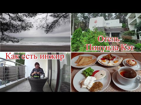Видео: Как правильно есть инжир. Завтраки в отеле Пицунда Кэт. Территория отеля. Циклон Барбара на море.