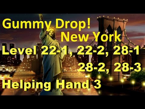 Видео: Gummy Drop! Конфетки! -  New York Level 22-1, 22-2, 28-1, 28-2, 28-3 Helping Hand 3 Walkthrough