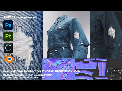 Видео: Clo3D Джинсовая ткань с рваными дырками — Photoshop, Substance Painter Clo3d + Blender — пользова...