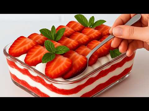 Видео: Десерт с клубникой за 5 минут 🍓 Без выпечки и яиц – Свежий, кремовый, неотразимый!