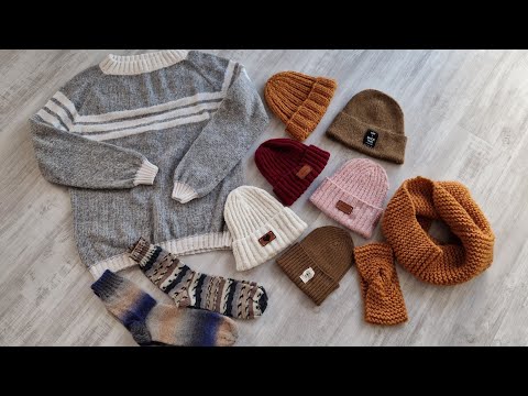 Видео: Обзор готовых работ🧦🧣🧶 | Очень много шапок | Обзор пряжи | Январь 2023
