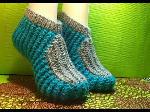 Видео: Вязание спицами домашние тапочки #178