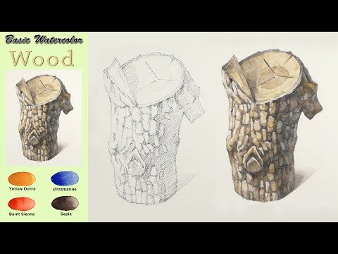 Видео: основной акварель - Wood (sketch & coloring, Fabriano rough) NAMIL ART