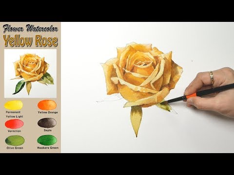 Видео: Основная цветочная акварель -   Желтая роза (wet-in-wet. Arches rough) NAMIL ART