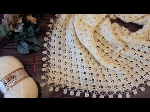 Видео: Вяжем бактус (шаль) "Нежность" крючком. Легко❗ раппорт 2 ряда.