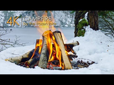 Видео: У костра на снегу❄️Белая атмосфера у озера и аутентичный звук