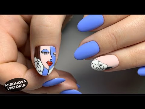 Видео: Маникюр. Абстракция на ногтях. коррекция. Рисунки гель лаком. Синий маникюр. Матовые ногти.