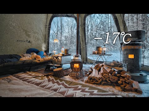 Видео: Сноу-кампинг с моей собакой . Отдых в горячей палатке . Деревянный столб ASMR
