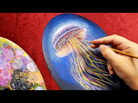 Видео: Волшебное сияние глубин: Пошаговая акриловая живопись большой медузы на холсте