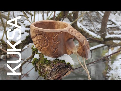Видео: Режу Куксу Ворон из березы. Kuksa "The Raven" of birch