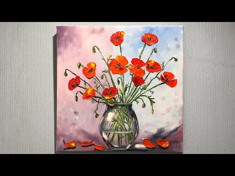Видео: 2 Маки в вазе oil натюрморт