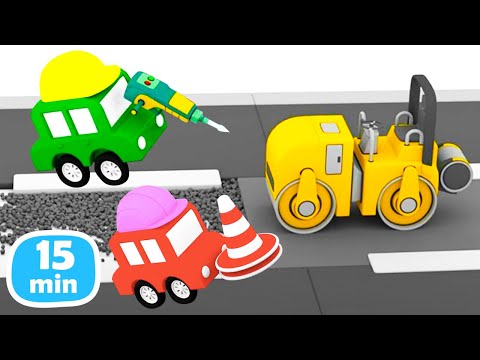 Видео: 4 машинки: каток, бензовоз и уборочная машина! Мультфильмы для малышей про машинки - все серии