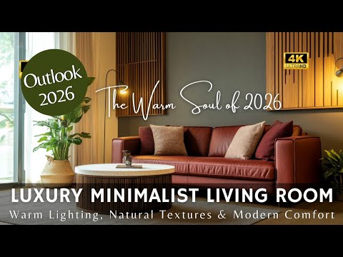Видео: Роскошная минималистичная гостиная 2026: тёплое освещение, натуральные текстуры и современный ком...