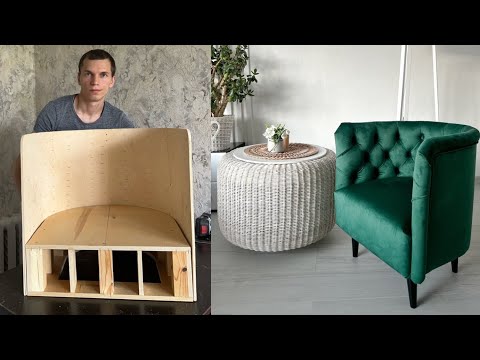 Видео: Armchair with carriage tie / Делаем кресло Честер с каретной стяжкой для гостинной