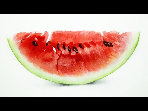 Видео: Акварель с изображением куска арбуза
