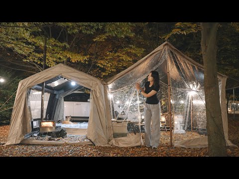Видео: Ночевка в кемпинге в надувной палатке с прозрачным тамбуром / Camping V-log