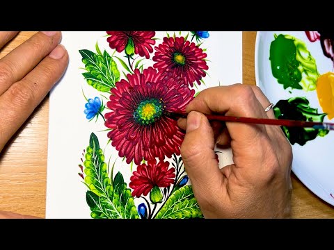 Видео: Жоржина Петриківським розписом /Олена Харітонова