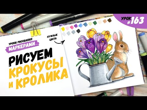 Видео: Как нарисовать крокусы и кролика? / Видео-урок по рисованию маркерами #163