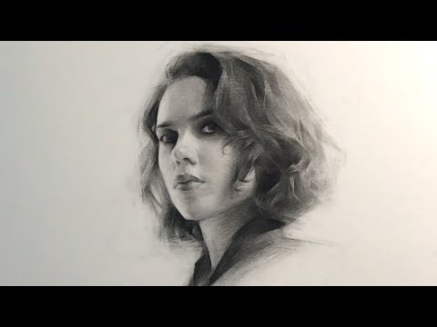 Видео: Черная вдова- портретный рисунок карандашом