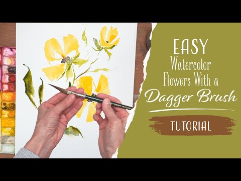 Видео: Простые акварельные цветы с помощью кисти-кинжала