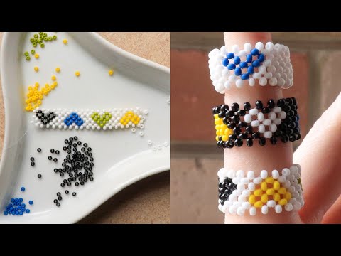 Видео: Кольцо из бисера с разноцветными сердечками в технике крестик
