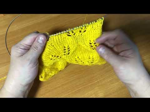 Видео: Узор спицами "Листики" в ваши копилочки